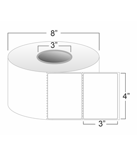 4" x 3" Standard Thermal Transfer Labels on 3" Core, Perforations, Wound Out, Permanent Adhesive