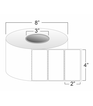 4" x 2" Standard Thermal Transfer Labels on 3" Core, Perforations, Wound Out, Permanent Adhesive