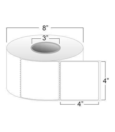4" x 4" Standard Thermal Transfer Labels on 3" Core, Perforations, Wound Out, Permanent Adhesive