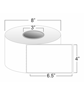 4" x 6.5" Standard Thermal Transfer Labels on 3" Core, Perforations, Wound Out, Permanent Adhesive