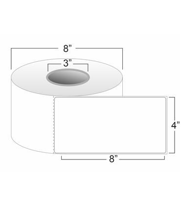 4" x 8" Standard Thermal Transfer Labels on 3" Core, Perforations, Wound Out, Permanent Adhesive