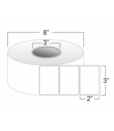 3" x 2" Standard Thermal Transfer Labels on 3" Core, Perforations, Wound Out, Permanent Adhesive