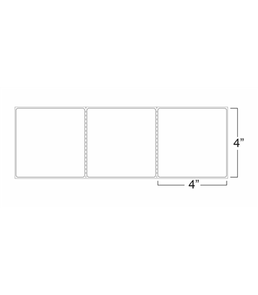 4" x 4" Standard Thermal Transfer Labels, Perforations - Fanfold, Permanent Adhesive