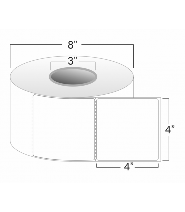 4" x 4" Standard Direct Thermal Labels on 3" Core, Perforations, Wound Out, Permanent Adhesive